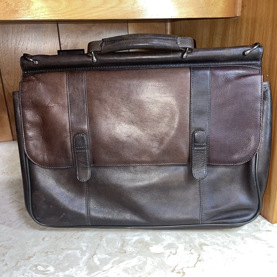 Solo Men Leather Satchel Laptop Commuter Briefcase Business Brown Messenger Bag - Image 2 of 4