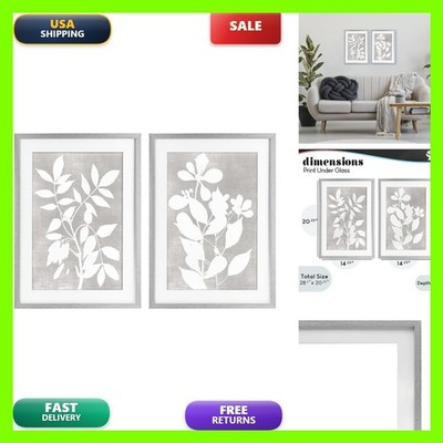 Stupell Industries Grey Foliage Impression 2Pc Framed Print Under Glass Set