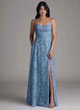 NWT Azazie Moira size 6 steel blue floral burnout bridesmaid dress wedding prom