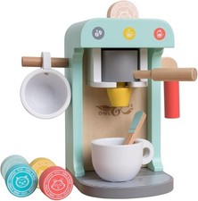 Wooden Coffee Machine Toy Pretend Play Barista Set With Coffee Pods and Cups 3+