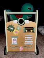 Wooden Multicolor Baby Walker Activity Panel with Gears, Xylophone  Beads