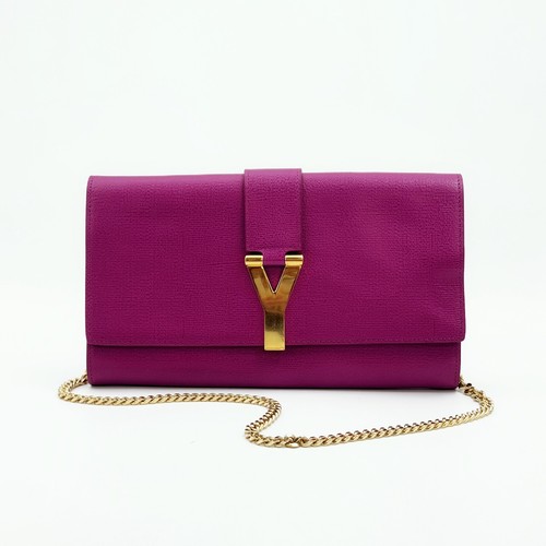 Saint Laurent YSL Vintage Y Ligne Pink Leather Clutch Chain Crossbody Bag