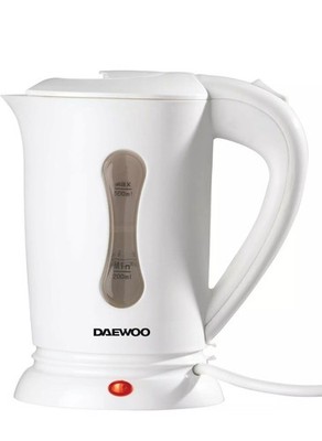 Daewoo Essentials Mini Reise Wasserkocher weiß 1000W 0,5L Dual Voltage inkl. 2 Tassen