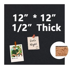 Cork Board 12x 12 Self-Adhesive Black Cork Board, 1/2 Thick Cork Boards, 1 Pa...
