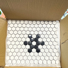 Metro Hex White/Black Hexagon Mosaic Tile Sheet 12x12 Glossy Ceramic Floor/Wall