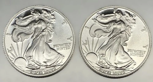 1/4 Oz .999 Silver Rounds-Walking Liberty-Highland Mint-Lot Of 2 - 3352