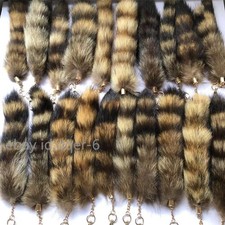 Wholesale 50pcs 10" Real American Raccoon Fur Tail w Keychain Bag Charm Pendant