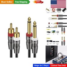 Heavy Duty 3ft 1/4 inch TS to Dual RCA Cable - Tangle-Free Audio Connection