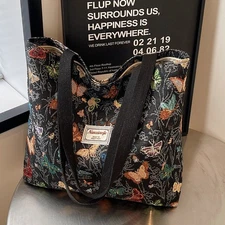 Tote Bag Handbag Butterfly Flower Women Jacquard Shoulder Bags Beach Shopping