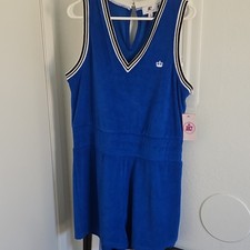 Juicy Couture Terry Romper L Blue Sleeveless V-Neck Logo Pullover Straight Leg