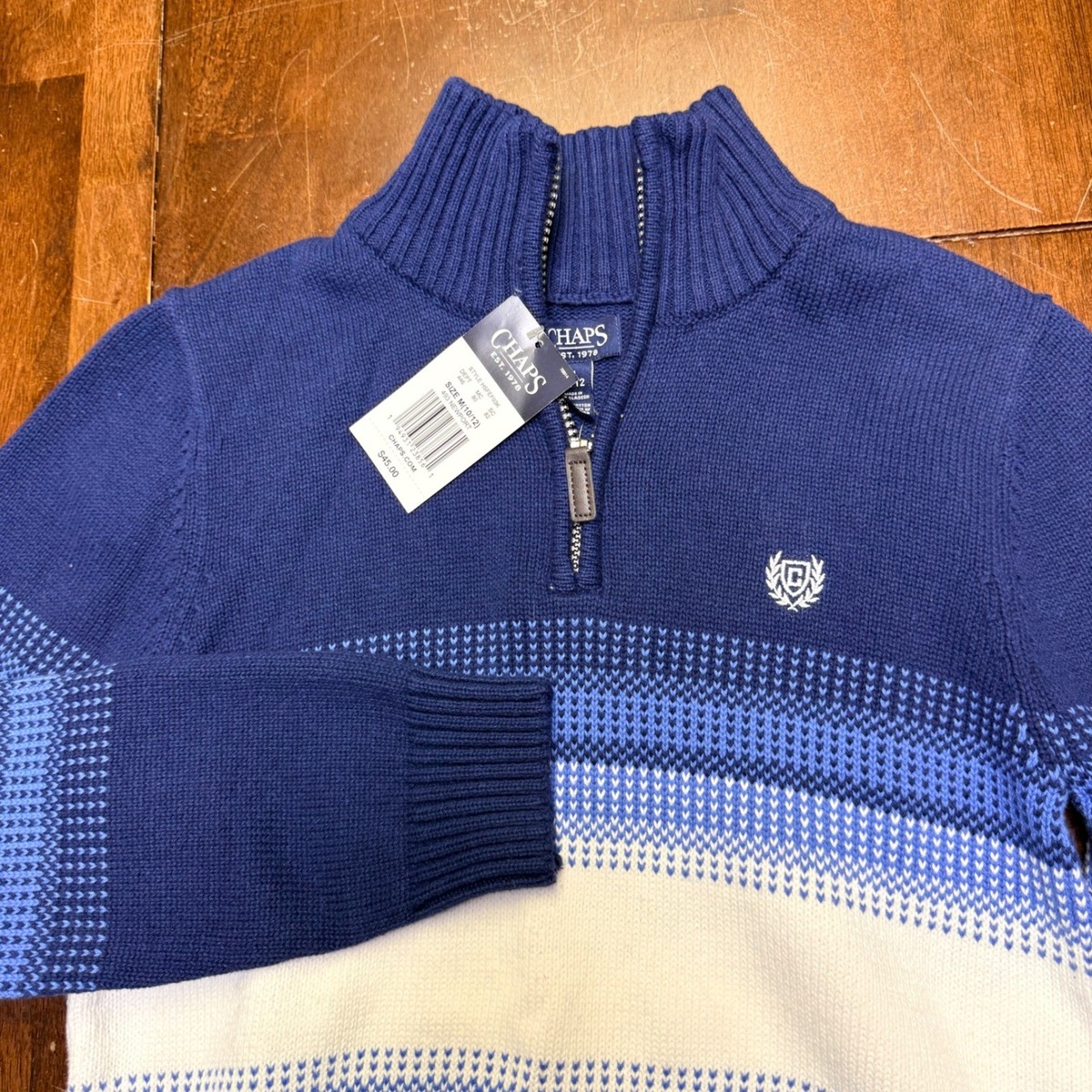 New Chaps Kids Boys Blue Striped 1/4 Zip Sweater Size M 10/12