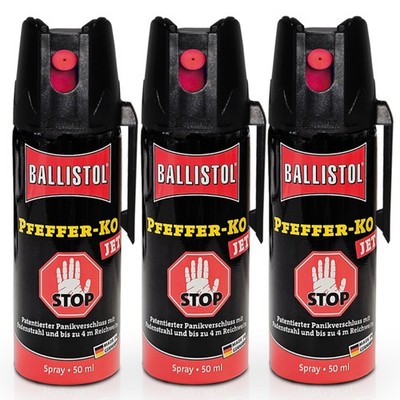 3x Ballistol Pfeffer-KO JET 50 ml Verteidigungsspray Tierabwehr Pfefferspray