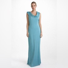 Black Halo Eve Gown Aqua Open Back Ruffle Dress Size 8
