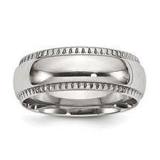 Stainless Steel Polished 8mm Textured Edged Band Ring