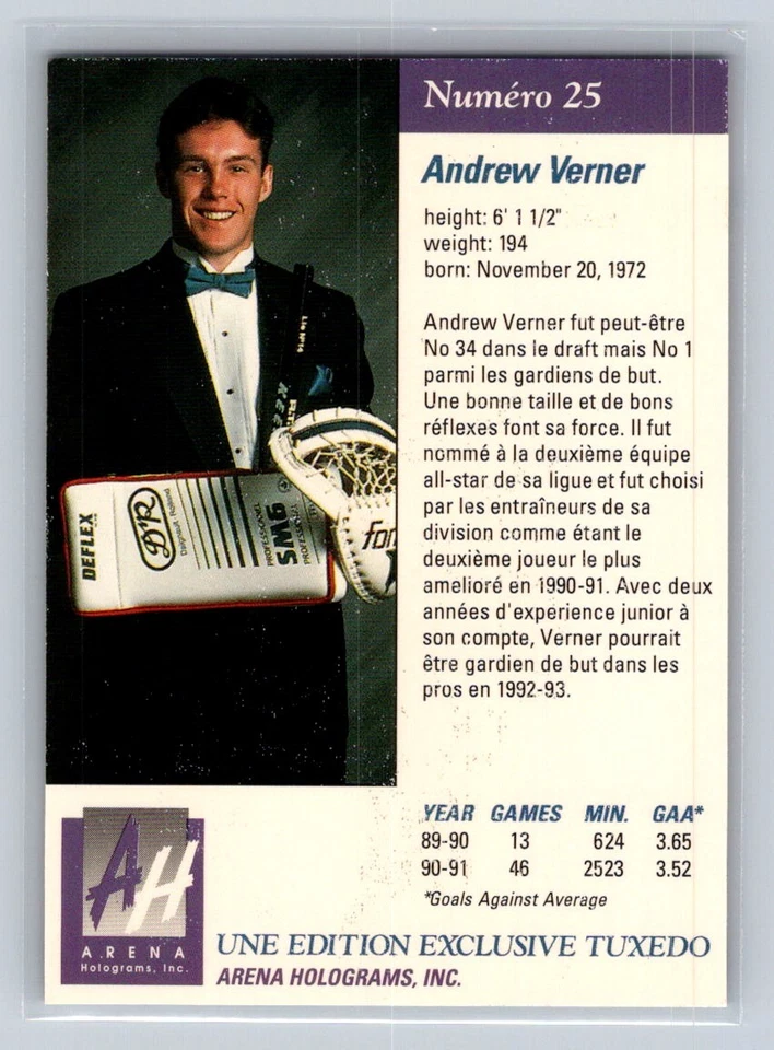 1991 Arena Draft Picks French #25 Andrew Verner Junior Hockey - Image 2 of 2