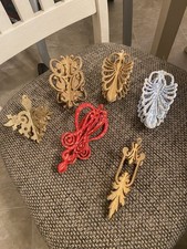 Set Of 6 Wooden Christmas Holiday Tree Ornaments Laser Cut Wood
