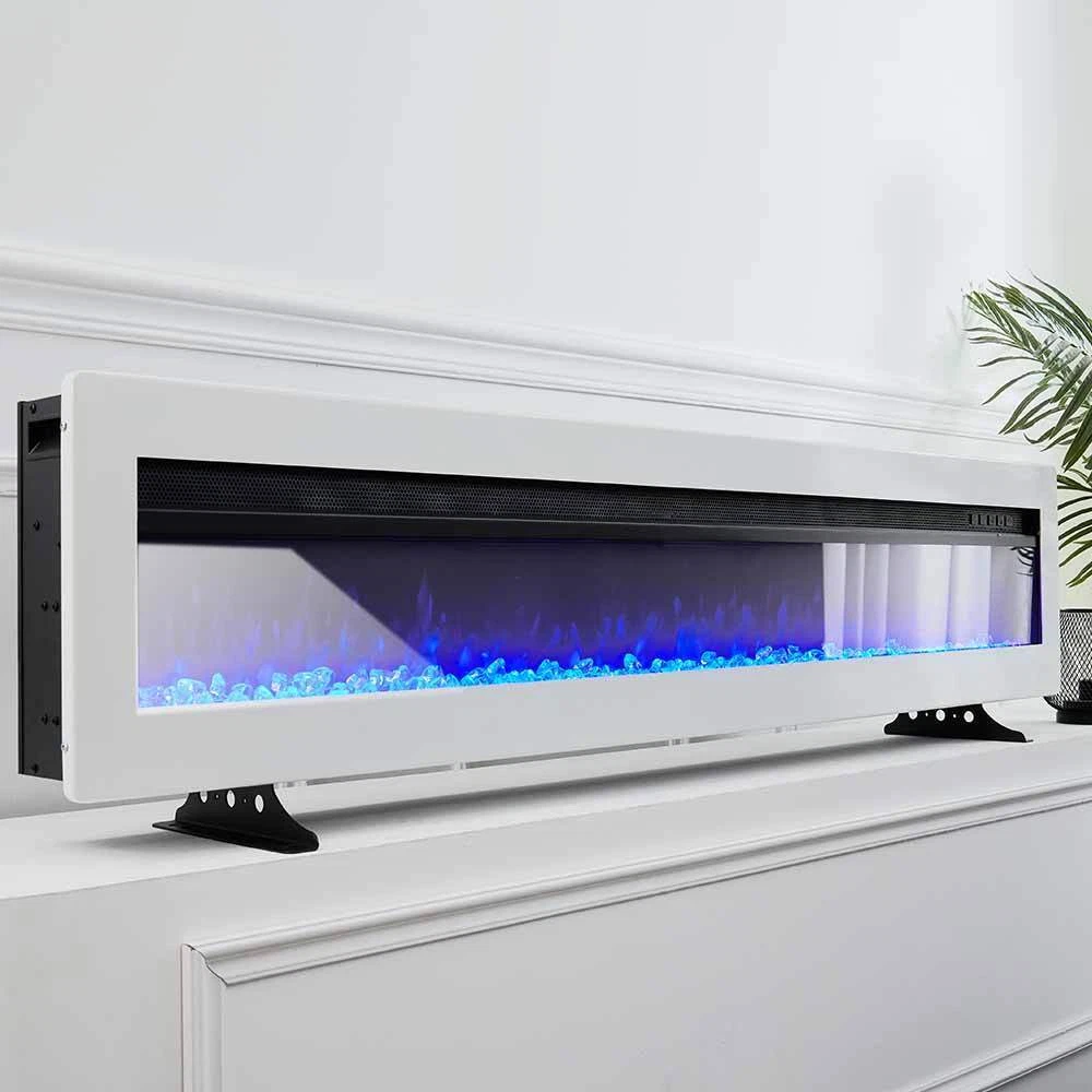 60u0026#034; Wide Electric Fire Fireplace Thin Glass Insert/Wall Mount Living Room  Heater | eBay