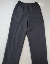 Vintage JG Collection Joyce Pants Polyester Pleated Pull On Womens 14 Black NWT