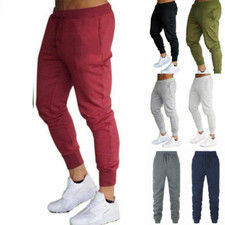 Mens Slim Fit Tracksuit Gym Sports Skinny Jogging Joggers Sweat Pants Trousers