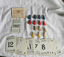 Vintage Sorry Game Pieces: 14 wood Pawns 45 Cards  1950 Rules - No Board No Box