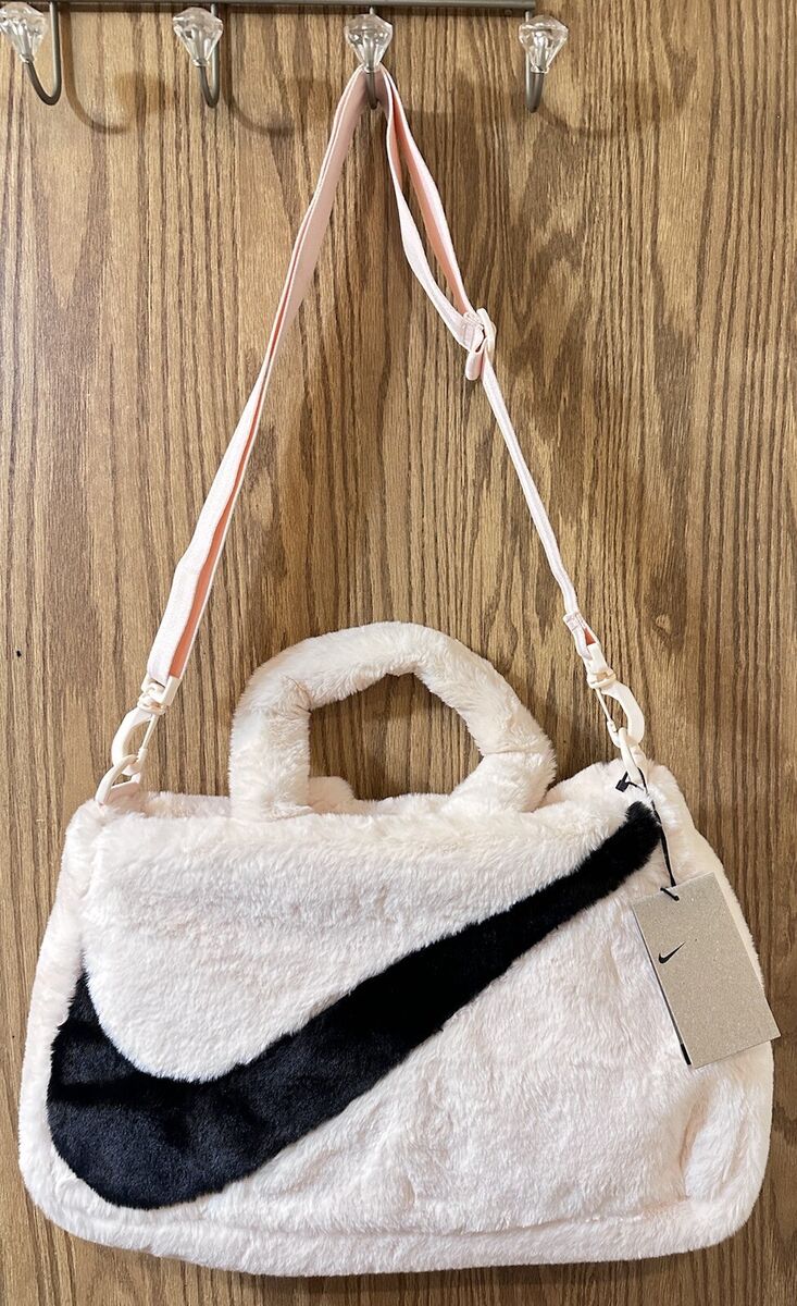 NIKE Tote Crossbody Bag 10L Faux Fur Plush Light Pink Black NIKE Tote Crossbody Bag 10L Faux Fur Plush Light Pink Black