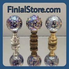 Glitterbomb Blue Speckled 1" Ball Lamp Finial Nickel/Polished/Antique Brass Base