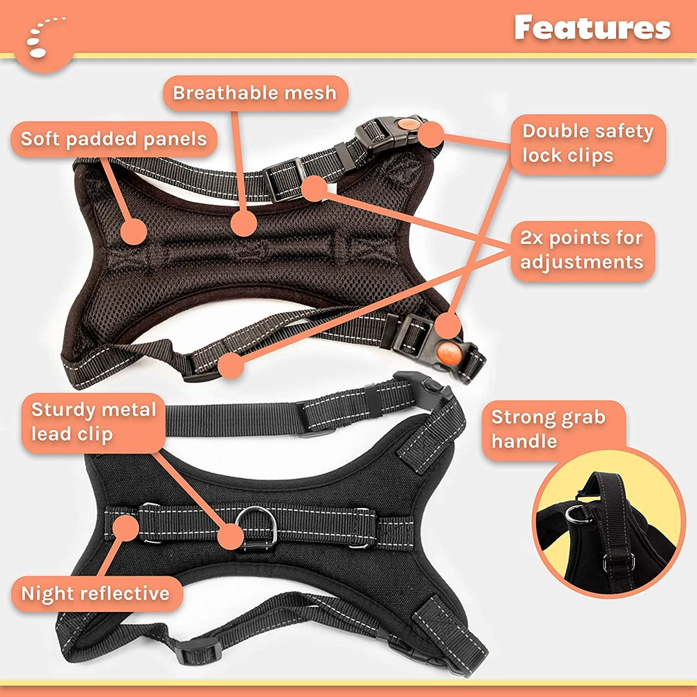 Dog Harness Leash Set - Chest Control Grab Adjustable Reflective for Medium Dogs