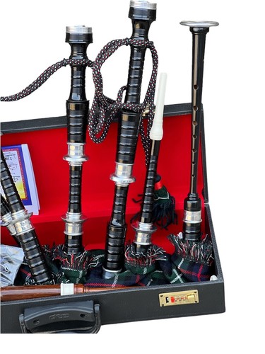 Full Size Mackenzie Bagpipe Scottish Highland Rosewood Silver Mount With Box - Picture 4 of 5