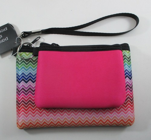 M4 2 pc WRISTLET PURSE coin holder nwt neoprene rainbow pink zigzag - Picture 7 of 8