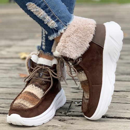 Womens Winter Lace Up Warm Lining With Fur Flat Casual Booties Round Toe Shoes - Bild 3 von 8