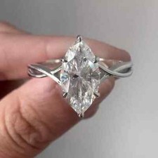 2.45 TCW Marquise Moissanite Criss Cross Engagement Ring 14K White Gold Plated