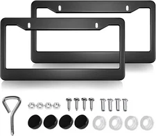 License Plate Frames Kit, 2 Pack Widened Matte Black Universal Car License Plate