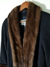 Marvin Richard's Women's Church Winter Black Fox Fur Cashmere Wool Coat Size 10p