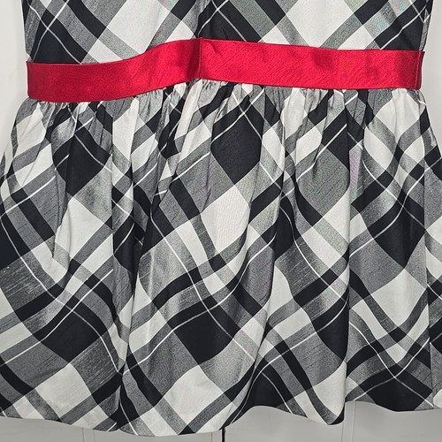 Gymboree Black White Plaid Holiday Party Dress Girls 12 Red Bow Drop Waist Tulle - Picture 10 of 13