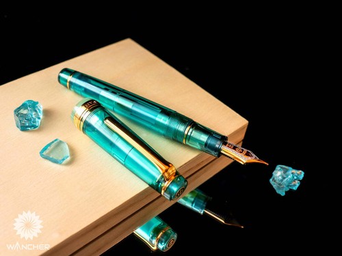 WANCHER × SAILOR Sailor Fountain Pen Professional Gear 21K Gold Aqua Blue F/M - Picture 5 of 10