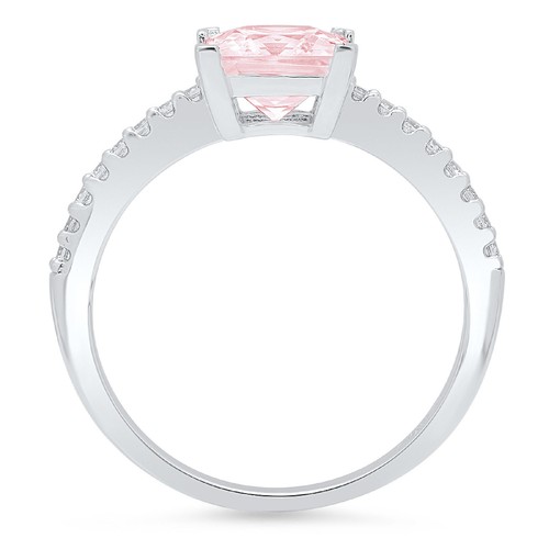 Anillo de compromiso de diamantes rosas simulados de corte princesa de 1,62 quilates, oro blanco de 14 quilates - Imagen 9 de 11