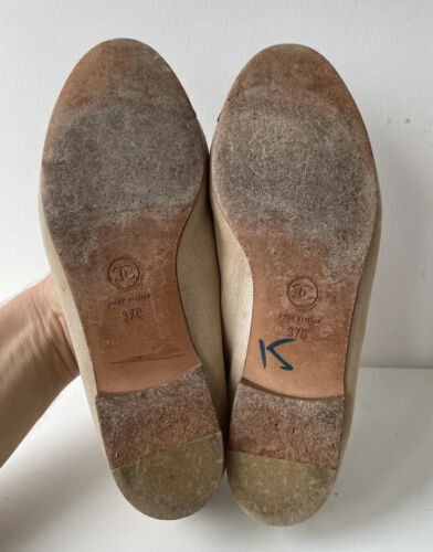 Chanel Wildleder Ballerinas Leder CC Kappe Zehenpartie Schleife Damen Größe 37 - Bild 18 von 21
