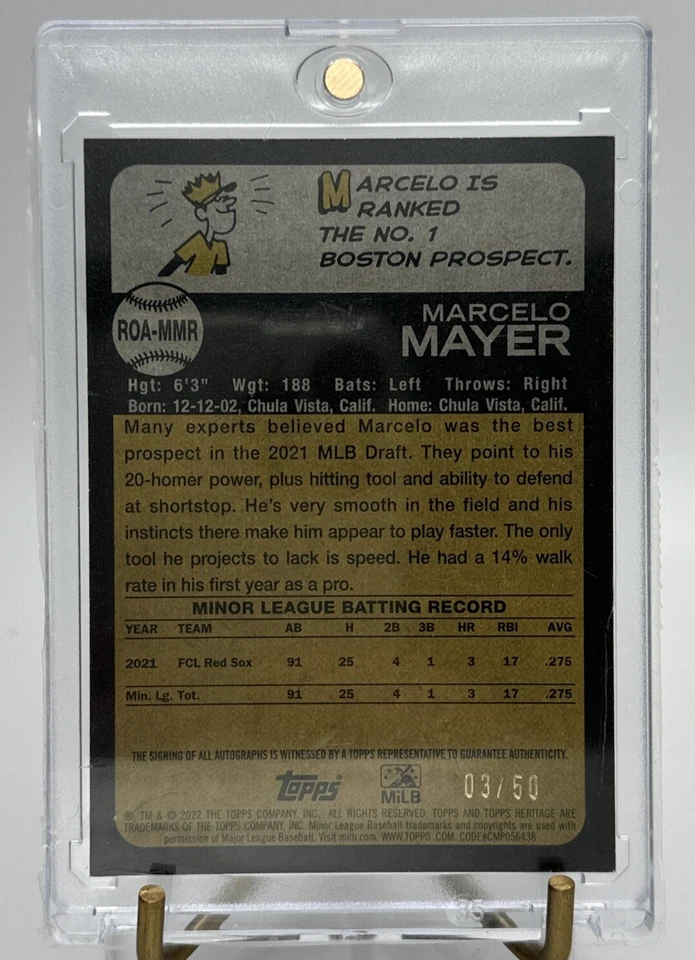 2022 Topps Heritage Marcelo Mayer Minors Real One Parallel  /50 SP Red Sox - Image 2 of 2