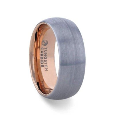 Thorsten CAMERON Domed Brushed Finish Tungsten Carbide Men's Wedding Band With Rose Gold Ion Plating Interior - 8mm Thorsten CAMERON Domed Brushed Finish Tungsten Carbide Men's Wedding Band With Rose Gold Ion Plating Interior - 8mm