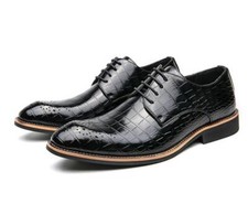 Men's Business Dress Shoes Lace Up Block Heel Alligator Pattern Faux Leather SZ