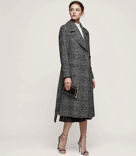 Reiss Black & White Chay Houndstooth Wrap Coat Size UK 12 £275.00 💫 - Picture 2 of 10
