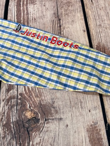Wrangler x Justin Boots Shirt Men's Large Blue Yellow White Check Cotton Western - Picture 3 of 12