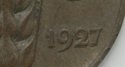 1927 Italy 5 centesimi double die nice double date coin
