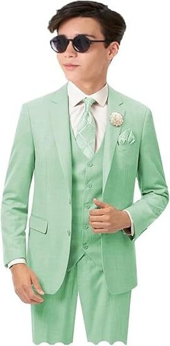 Boys Linen Suit Boys 3 Piece Vest Suit Boy Formal Suit Set Tuxedos for Kids Prom - Picture 33 of 33