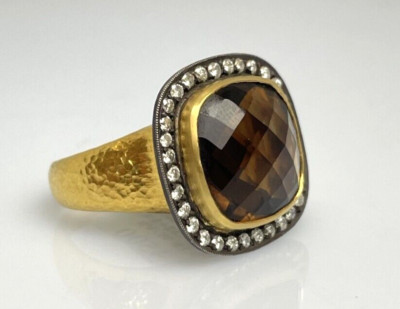-30% ACTION!! CITRINE RING with 0.60 ct./ 32 NATURAL DIAMONDS, 24ct. FINE GOLD