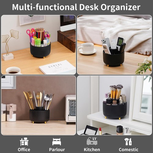 360-Degree Rotating Desk Organizer with 5 Compartments for Office, Home Black - Picture 3 of 7