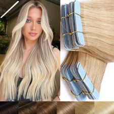 THICK Invisible Tape in 100 Remy Human Hair Extensions Full Head Skin Weft 100g