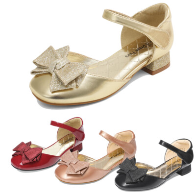 Girls Low Heel Bow Ballet Flats Wedding Party Dress Princess Dance Shoes