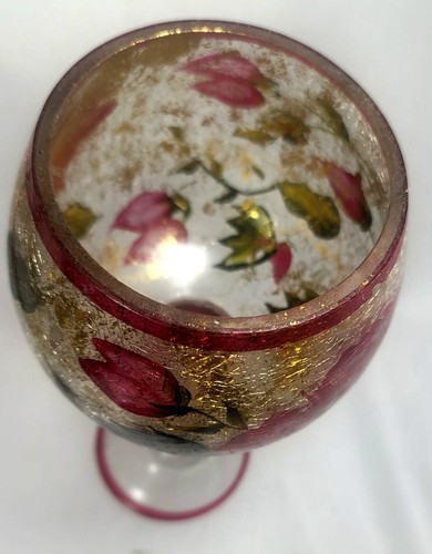 Hand Painted Red Flower Green Leaves With Vines Stem Wine Glass / Goblet - Picture 14 of 22