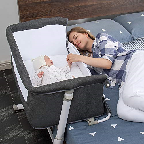 Ronbei Bc102 Baby Bassinet Bedside Sleeper Bed To Bed Crib Adjustable Dark Grey For Sale Online Ebay